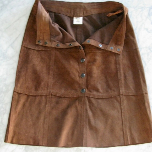 Vintage GAP KHAKIS BROWN SUEDE LEATHER MIDI SKIRT - Picture 4 of 8